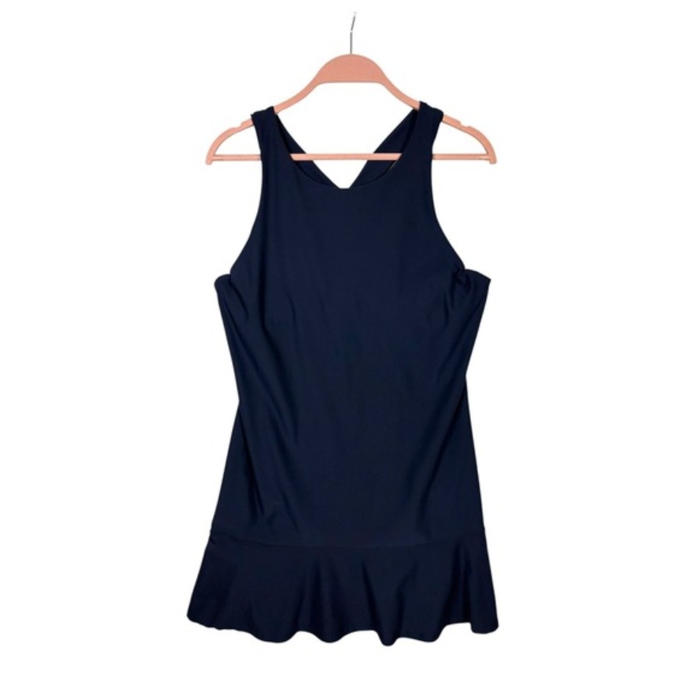 Etonic Active Flounce Hem Dress Womens Sz L Golf Tennis Built In Bra Navy‎ Racer